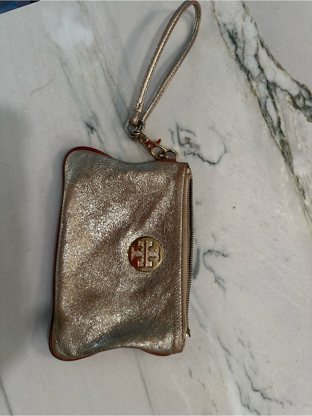 Tory Burch Metallic Gold Wristlet Pouch